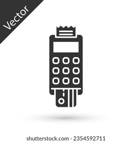 Grey POS terminal with inserted credit card and printed reciept icon isolated on white background. NFC payment concept.  Vector Illustration