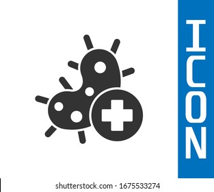 Icono de virus Gris Positivo aislado en fondo blanco. Virus Corona 2019-nCoV. Bacterias y gérmenes, cáncer celular, microbio, hongos.  Ilustración vectorial