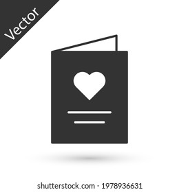 Postal gris con icono cardíaco aislado en fondo blanco. Mensaje amor. Carta de amor y romance.  Vector