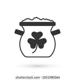 Grey Pot of gold coins icon isolated on white background. Happy Saint Patricks day. National Irish holiday.  Vector