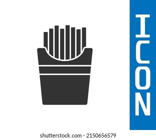 Grey Potatoes french fries in carton package box icon isolated on white background. Fast food menu.  Vector Illustration