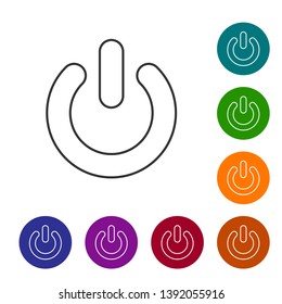 Grey Power button line icon isolated on white background. Start sign. Flat design. Set icon in color circle buttons. Vector Illustration