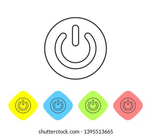 Grey Power button line icon isolated on white background. Start sign. Flat design. Set icon in color rhombus buttons. Vector Illustration