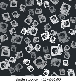 Grey PPT file document. Download ppt button icon isolated seamless pattern on black background. PPT file presentation.  Vector Illustration