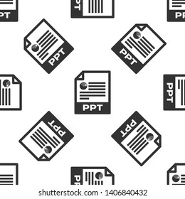 Grey PPT file document icon. Download ppt button icon isolated seamless pattern on white background. PPT file presentation. Vector Illustration