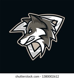 Grey Predator Mascot Wolf E-Sport Logo Game Design. Identity for gamer streamer club 