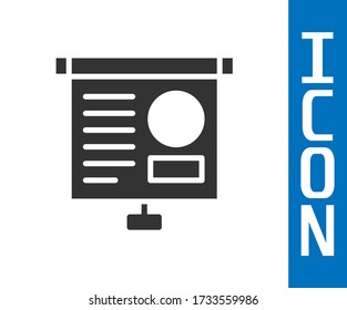 Grey Presentation board with graph, schedule, chart, diagram, infographic, pie graph icon isolated on white background.  Vector Illustration