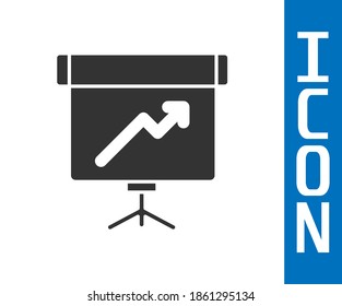 Grey Presentation board with graph, schedule, chart, diagram, infographic, pie graph icon isolated on white background.  Vector