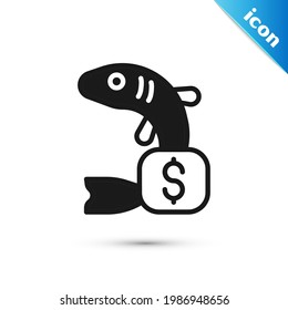 Grey Price tag for fish icon isolated on white background.  Vector