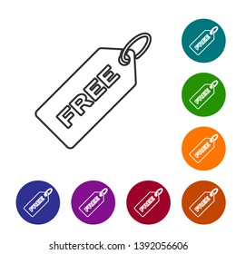 Grey Price tag with an inscription Free line icon isolated on white background. Badge for price. Promo tag discount. Set icon in color circle buttons. Vector Illustration
