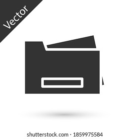 Graues Druckersymbol einzeln auf weißem Hintergrund. Vektorgrafik.