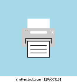 Grey printer icon on the blue background. Flat design. Vector.