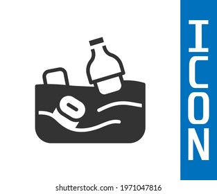 Grey The problem of pollution of the ocean icon isolated on white background. The garbage, plastic, bags on the sea.  Vector