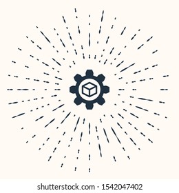 Grey Product development icon isolated on beige background. Gear and cube. Product development symbol design from Startup collection. Abstract circle random dots. Vector Illustration