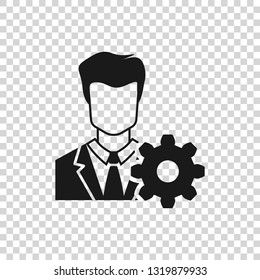 Grey Profile settings icon on transparent background. User setting icon. Profile Avatar with cogwheel sign. Account icon. Male person silhouette. Vector Illustration