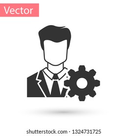Grey Profile settings icon on white background. User setting icon. Profile Avatar with cogwheel sign. Account icon. Male person silhouette. Vector Illustration