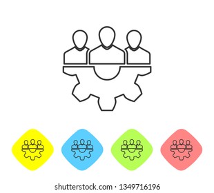Grey Project team base line icon on white background. Business analysis and planning, consulting, team work, project management. Developers. Set icon in color rhombus buttons. Vector Illustration