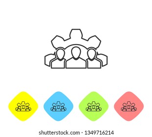 Grey Project team base line icon on white background. Business analysis and planning, consulting, team work, project management. Developers. Set icon in color rhombus buttons. Vector Illustration