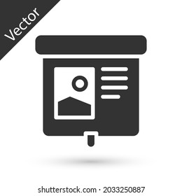 Grey Projection screen icon isolated on white background. Business presentation visual content like slides, infographics and video.  Vector