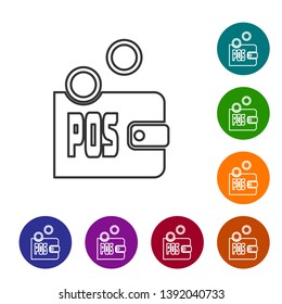 Grey Proof of stake line icon on white background. Cryptocurrency economy and finance collection. Set icon in color circle buttons. Vector Illustration