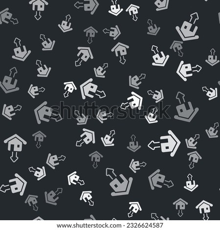 Grey Property and housing market collapse icon isolated seamless pattern on black background. Falling property prices. Real estate stock risk or economic recession.  Vector
