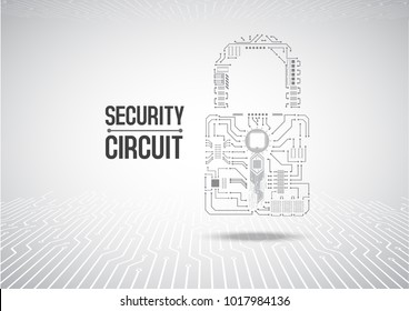 grey protection concept circuit board perspective. Vector. illustration.security mechanism,system privacy.Digital technology on white background.