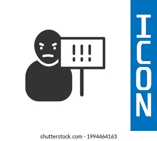 Grey Protest icon isolated on white background. Meeting, protester, picket, speech, banner, protest placard, petition, leader, leaflet.  Vector
