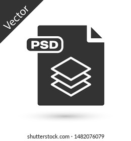 Grey PSD file document. Download psd button icon isolated on white background. PSD file symbol.  Vector Illustration