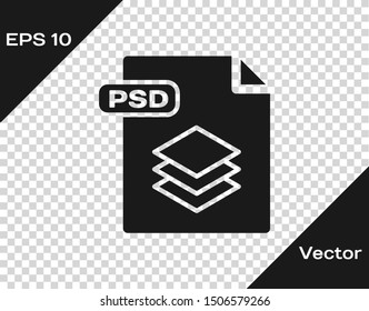 Grey PSD file document. Download psd button icon isolated on transparent background. PSD file symbol.  Vector Illustration