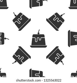 Grey Pudding custard with caramel glaze icon isolated seamless pattern on white background. Vector Illustration