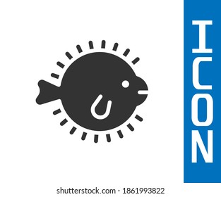 Grey Puffer fish icon isolated on white background. Fugu fish japanese puffer fish.  Vector