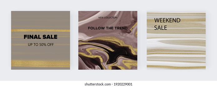 Grey and purple  with golden glitter texture for social media posts