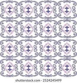 Bordado gris, púrpura y blanco, motivo étnico ikat ilustración textil sin costuras, estampado de rayas ornamento, patrón, diseño para envolver, seda, bufanda, ropa, textil, alfombras, cortinas.