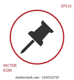 Grey Push pin icon isolated on white background. Thumbtacks sign. Red circle button. Vector Illustration