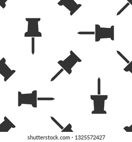 Grey Push pin icon isolated seamless pattern on white background. Thumbtacks sign. Vector Illustration