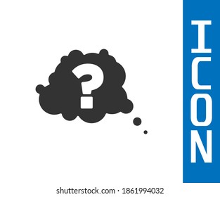 Icono de interrogación gris aislado en fondo blanco. Signo de FAQ. Copiar archivos, burbuja de voz de chat y gráfico.  Vector