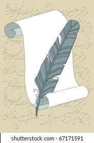 Grey quill and empty scroll
