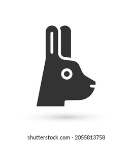 Grey Rabbit with ears icon isolated on white background. Magic trick. Mystery entertainment concept.  Vector