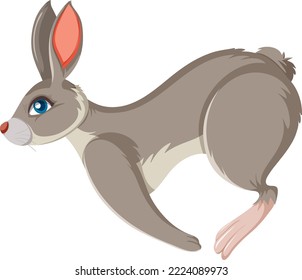 Grey rabbit jumping isolated illustration