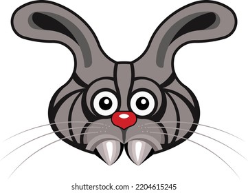 a grey rabbit with a red nose