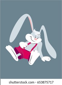grey rabbit  in red pants