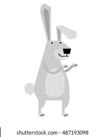 Grey rabbit walking on its hind legs