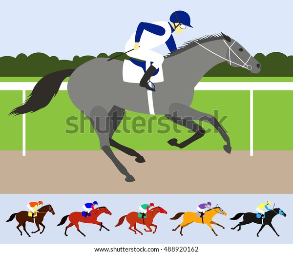 Grey Race Horse Jockey On Racecourse Stock Vector (royalty Free 