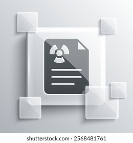 Grey Radiation warning document icon isolated on grey background. Text file. Square glass panels. Vector