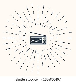 Grey Radio with antenna icon isolated on beige background. Abstract circle random dots. Vector Illustration