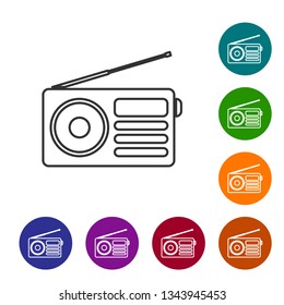 Grey Radio with antenna line icon isolated on white background. Vector Illustration