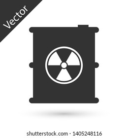 Grey Radioactive waste in barrel icon isolated on white background. Toxic refuse keg. Radioactive garbage emissions, environmental pollution. Vector Illustration