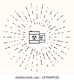 Grey Radioactive waste in barrel icon isolated on beige background. Toxic refuse keg. Radioactive garbage emissions, environmental pollution. Abstract circle random dots. Vector Illustration