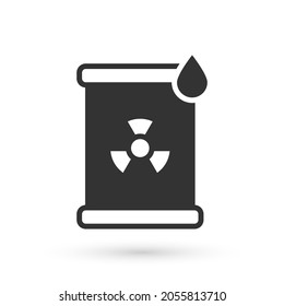 Grey Radioactive waste in barrel icon isolated on white background. Toxic refuse keg. Radioactive garbage emissions, environmental pollution.  Vector