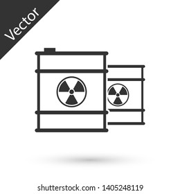 Grey Radioactive waste in barrel line icon isolated on white background. Toxic refuse keg. Radioactive garbage emissions, environmental pollution. Vector Illustration